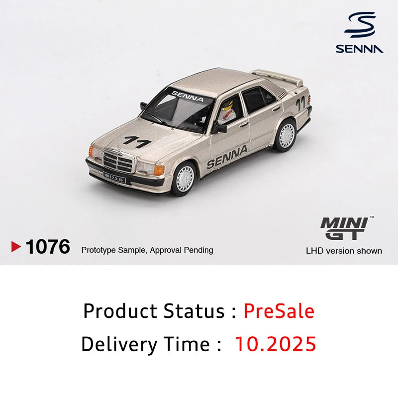 MINIGT 1076 In stock 1:64 Mercedes Benz 190 E 2.3 16 #11 Ayrton Senna 1984 Nürburgring Diecast Car Model Collection Toys