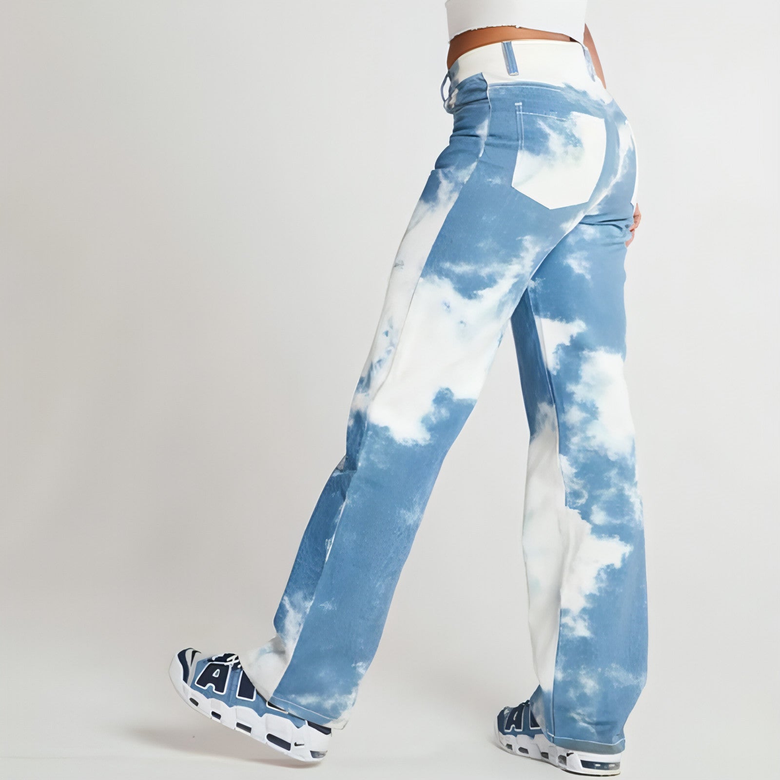 Tie Dye Print Straight Leg Jeans For Women