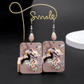 New Fashion Chinese Style 3D Print Crane Flower Earrings For Women Aesthetic Elegant Vintage Acrylic Jewelry Party Accessories