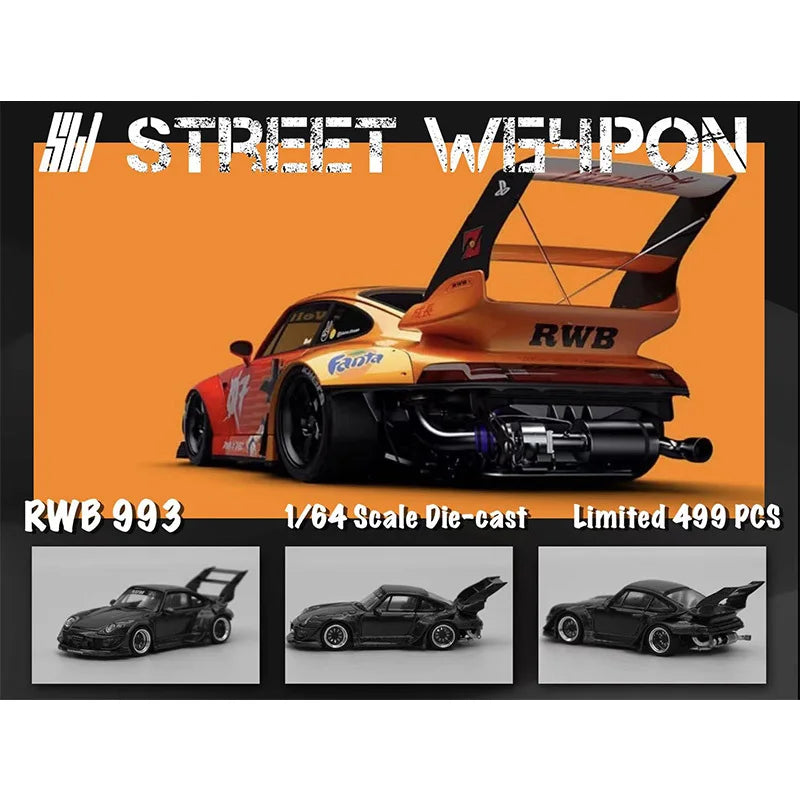 SW In Stock 1:64 RWB 993 Veteta Goku Majin Buu Exhaust Details Diecast Diorama Car Model Collection Miniature Toys Street