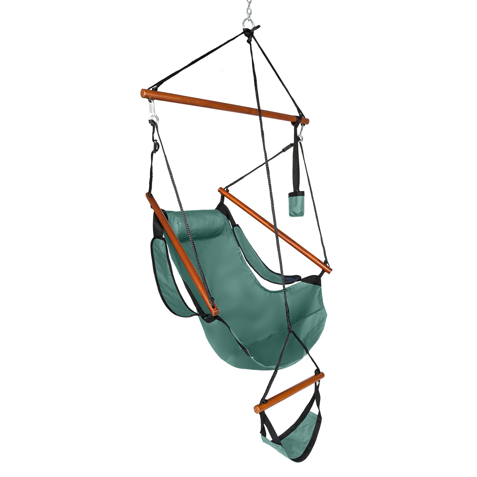 LuxeSwing™ – Oxford Hanging Chair with Wooden Bar & Cup Holder, Green