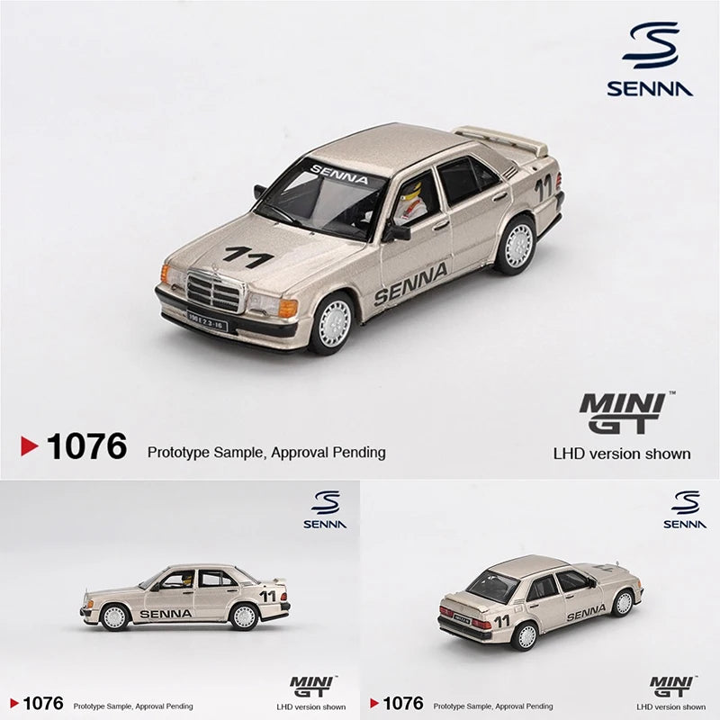 MINIGT 1076 In stock 1:64 Mercedes Benz 190 E 2.3 16 #11 Ayrton Senna 1984 Nürburgring Diecast Car Model Collection Toys