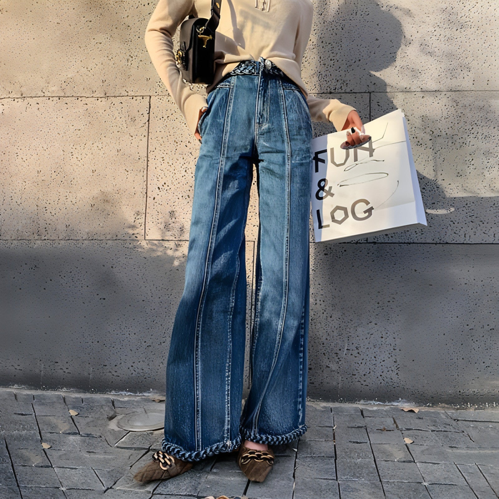 UrbanEase™ Women's Handmade Braided Wide Leg Jeans