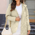 Beige Quilted Snap Button Hooded Coat