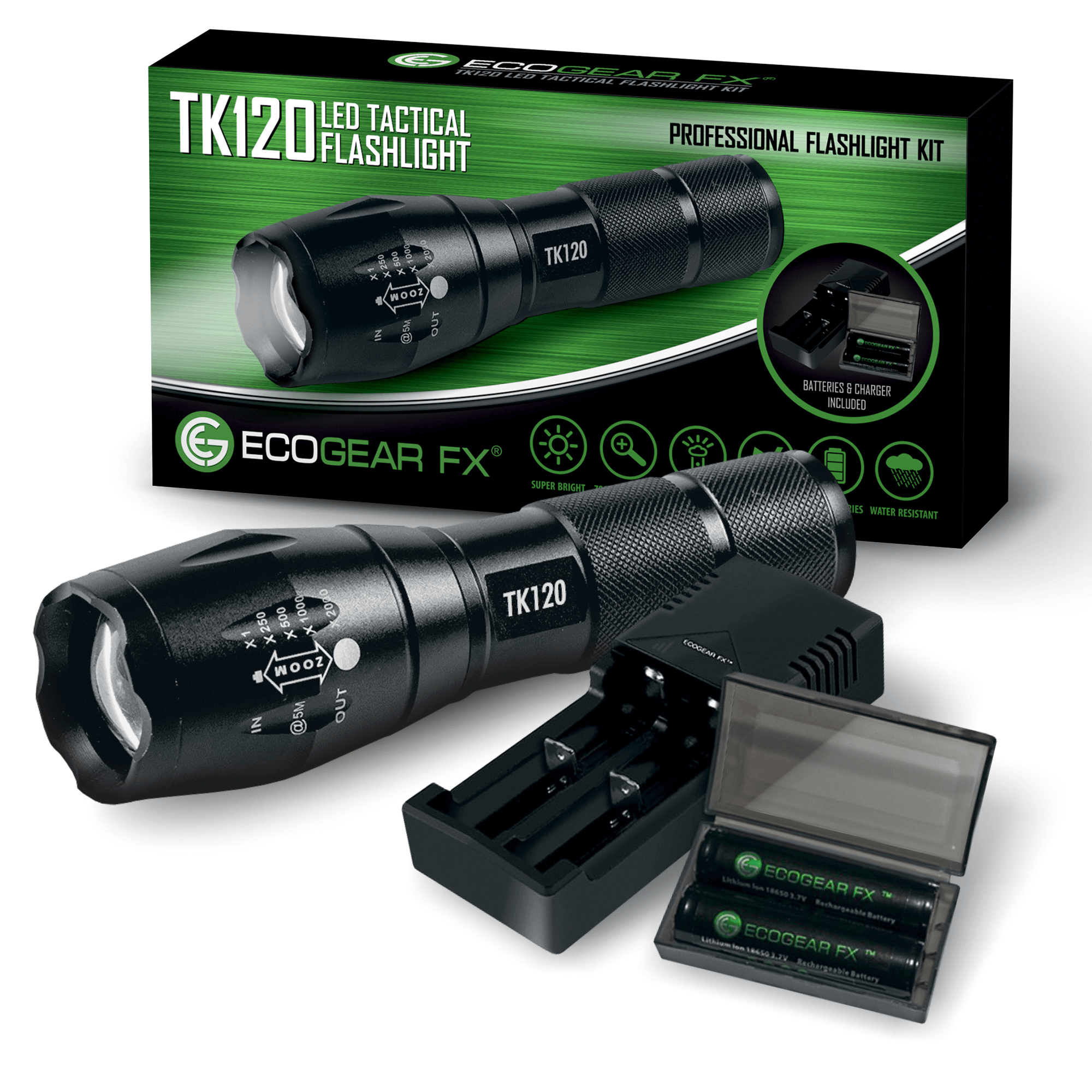 EcoGear FX TK120 Professional LED Flashlight Kit with Batteries