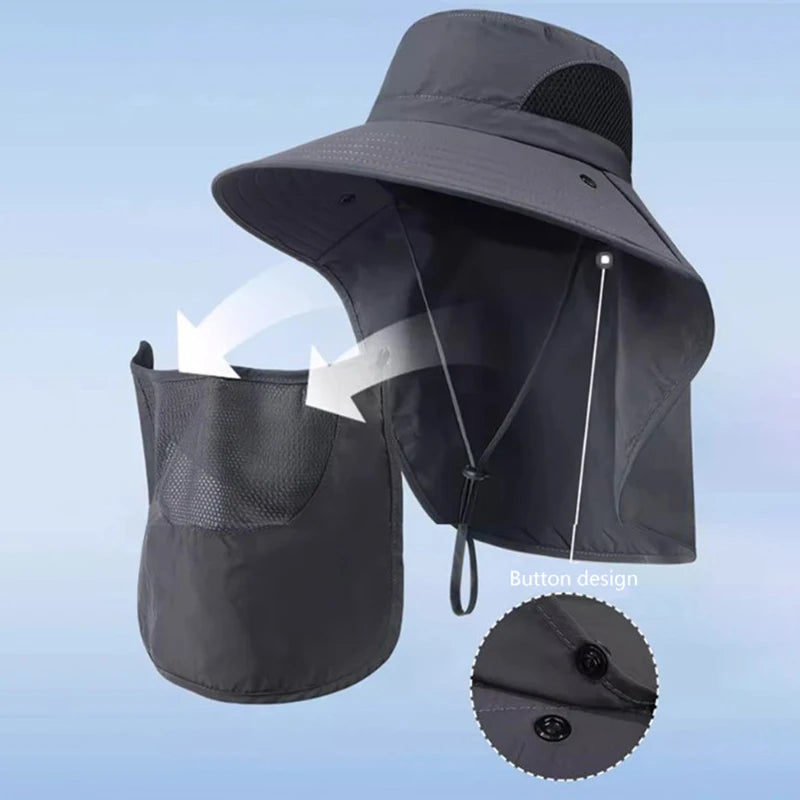 Summer UV Protection Hiking Hat Quick-drying Wide Brim Outdoor Visor Bucket Hats Mesh Breathable Sun Hat Outdoor Cycling Hat