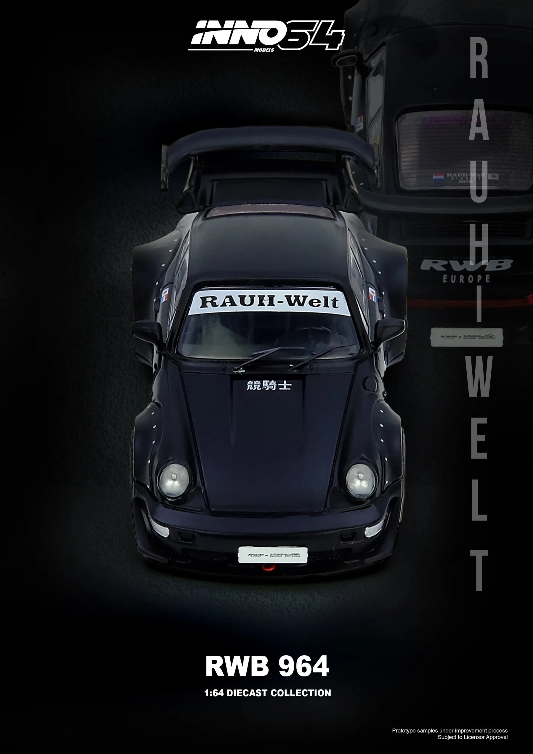 INNO64 1:64 Porsche 911 RWB 964 "Rauh-Welt" Black Diecast Model Car In Stock Ready To Ship