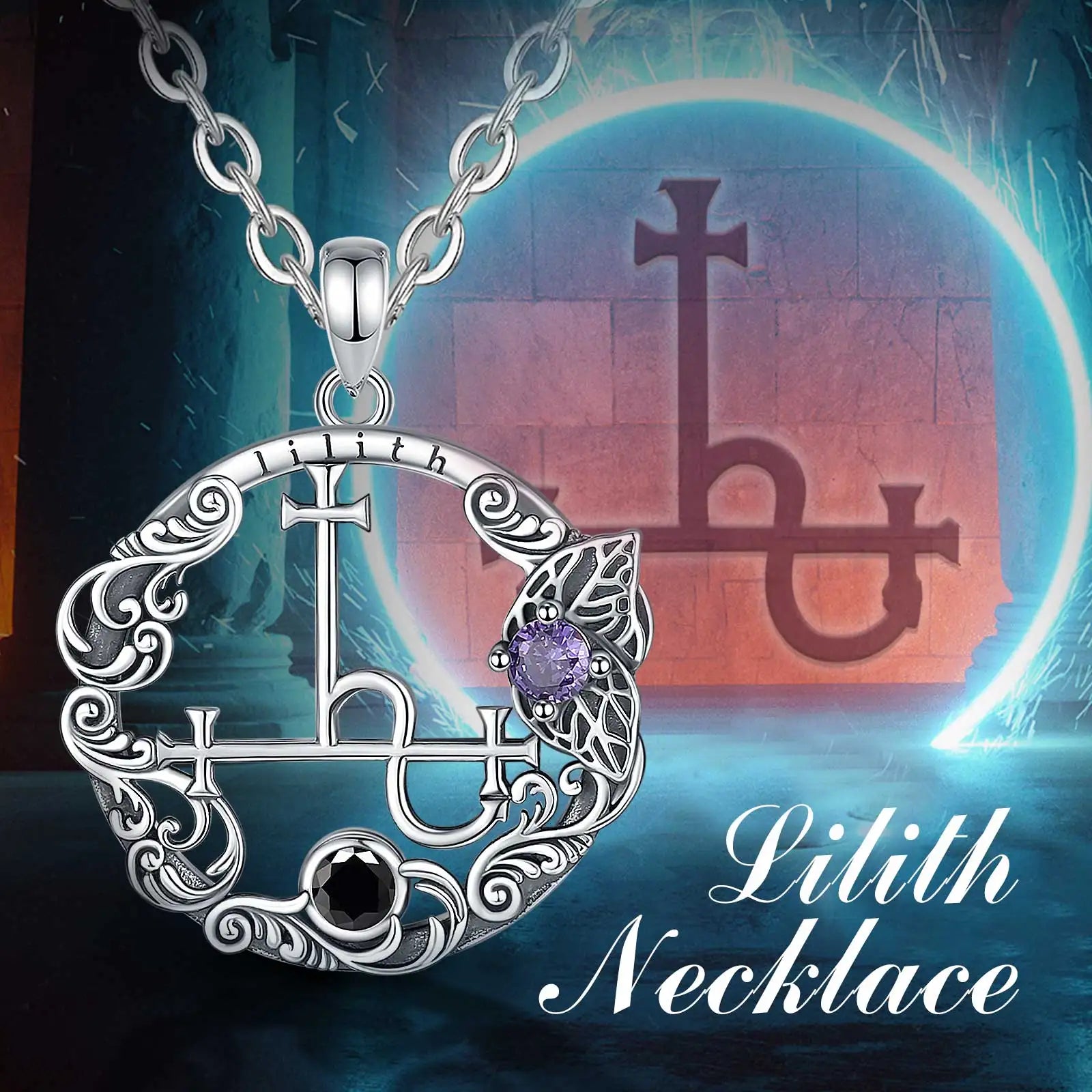 Eudora 925 Sterling Silver Lilith Sigil Necklace for Women Man Vintage Demon Lilith Moon Seal Butterfly Pendant Personality Gift