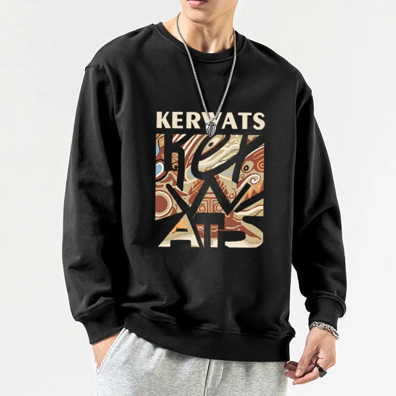 Korean Men's Spring Autumn 2024Splicing Pullovers O-Neck Printed Letters Fashion Loose Minimalist Casual Long Sleeve Sweatshirts