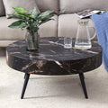 LuxeHome™ – 31.5" Black Marble Round Coffee Table with Adjustable
