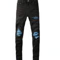 Men's Patch Fitted Distressed Jeans