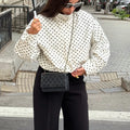 HH Fashion Women's Polka Dot Print Short Coats Autumn Long Sleeves Turtleneck Zipper With Pockets Drawstring Casual Jacket