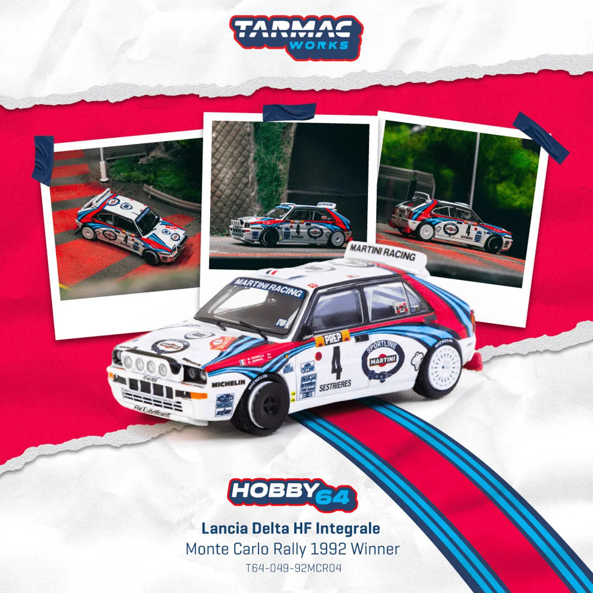 In Stock TW 1:64 Lancia Delta HF Integrale Monte Carlo Rally 1992 Winner Diecast Car Model Collection Toys Tarmac Works