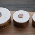 Round Wooden Box with Marble Lid