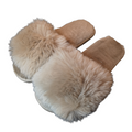 Open Toe Fluffy Slider Slippers in Camel