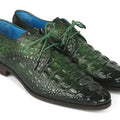 Paul Parkman Men's Green Croco Textured Leather Derby Shoes