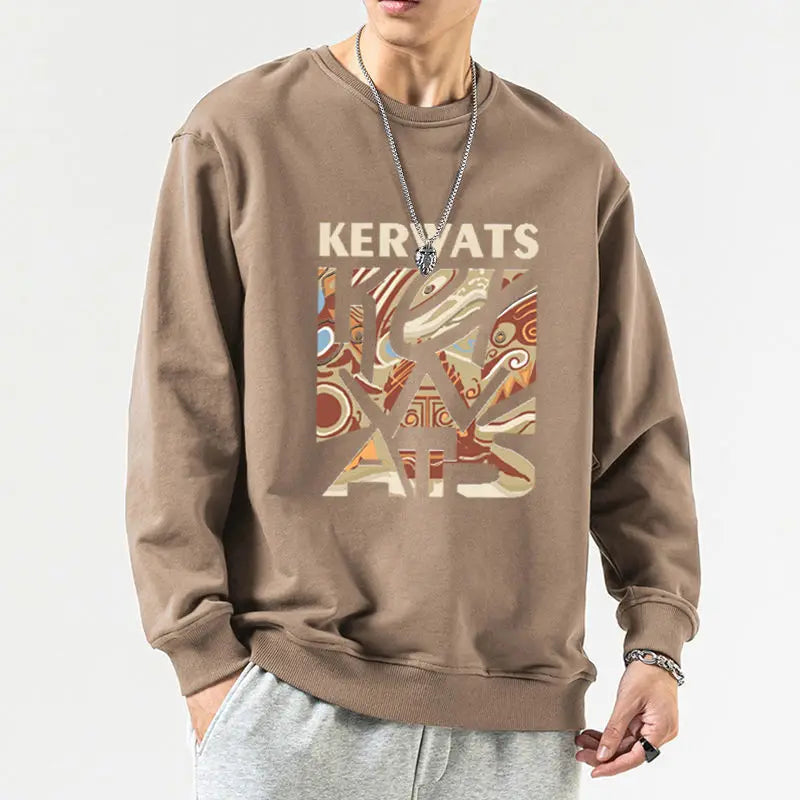 Korean Men's Spring Autumn 2024Splicing Pullovers O-Neck Printed Letters Fashion Loose Minimalist Casual Long Sleeve Sweatshirts