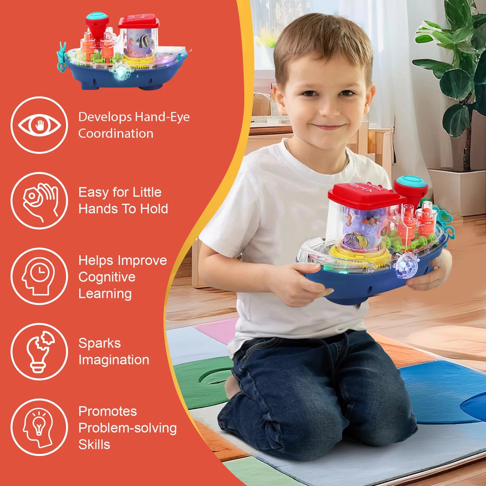 Electric Simulation Transparent Gear Rotating Cruise Ship Toy with Colorful Sound And Light Perfect Gift for Babies