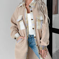 Smoke Gray Plaid Patchwork Collared Button-up Sherpa Long Coat