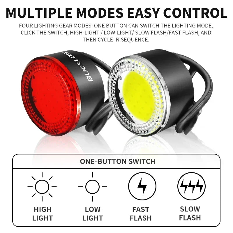 BUCKLOS Bicycle COB Light Set USB Charging High Visibility Taillight 500lm MTB Road Bike Light Lamp Cycling Accessories