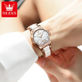 OLEVS Elegant Fashion Women's Watches Ceramic Strap Original Brand Automatic Mechanical Wristwatch for Lady Waterproof Date Love