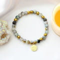 Mossy Agate Elastic Bracelet | 24K Lotus Flower Charm