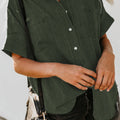 Green Turn-down Collar Short Sleeve Denim Shirt