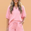 Scalloped V-Neck Dolman Top & Drawstring Short Set