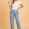 Polka Dot Denim Bow Pocket Barrel Leg Jeans