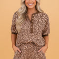 Leopard Ribbed Tee & Elastic Waist Shorts Set