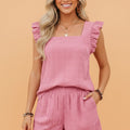 Solid Textured Square Neck Top & Shorts Set