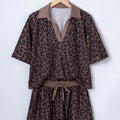 Leopard Collared V-Neck Top & Shorts Set