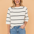 Stripe Ribbed Knit 3/4 Sleeve Sweater Tee