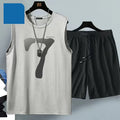 Summer sleeveless basketball jersey, casual wear, breathable short-sleeved two-piece sports shirt + running shorts