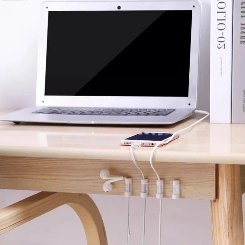 Clear Plastic Cable Clips - Transparent Wire Organizers for Wall & Desk Cable Management, Adhesive Cord Holders
