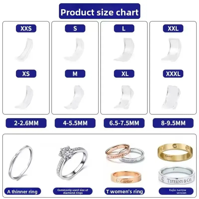 8 Sizes Silicone Invisible Clear Ring Sizer Anti-Loss Proof Invisible Ring Holder Retainer Shrinker for Large Rings