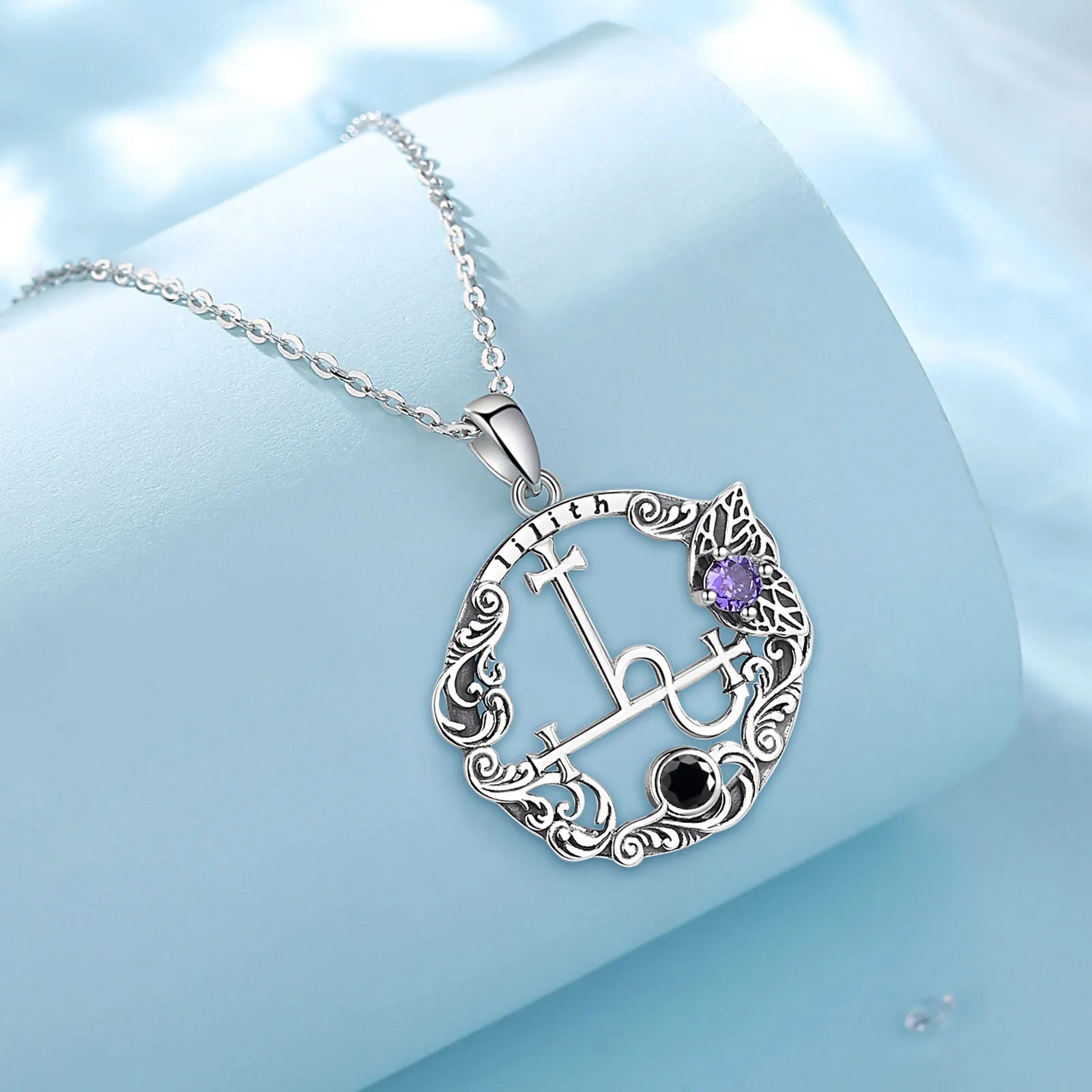 Eudora 925 Sterling Silver Lilith Sigil Necklace for Women Man Vintage Demon Lilith Moon Seal Butterfly Pendant Personality Gift