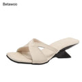 Women's Curved Block Heel Mule Sandals Crisscross Strap Square Toe Slip-On Summer Daily Party Casual Footwear