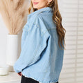 Double Take Dropped Shoulder Raw Hem Denim Jacket