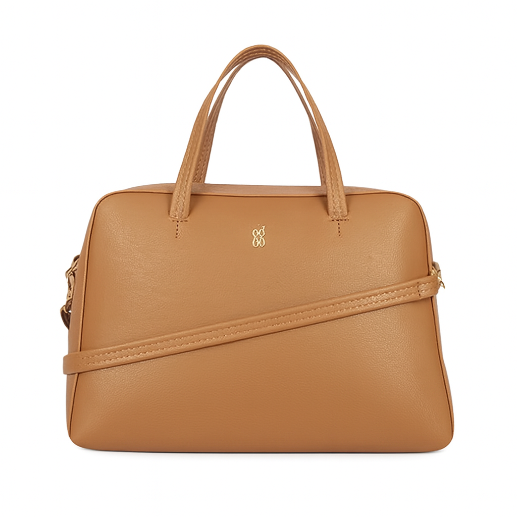 Tan Leather Structured Handbag with Adjustable Strap