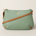 Light Green Leather Handbag with Tan Strap