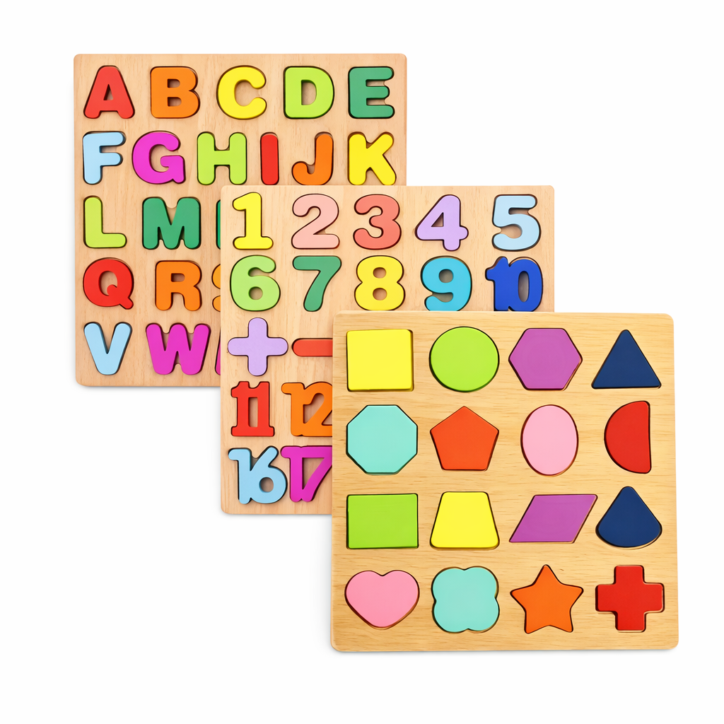 3Pcs Wooden Puzzle Learning Board Set
