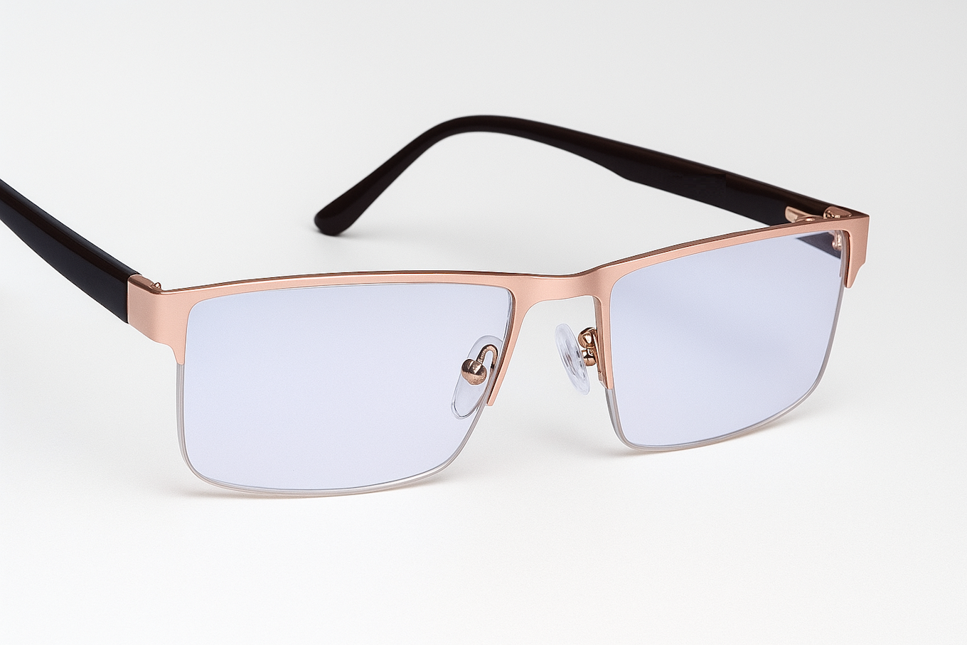 Stylish Rose Gold and Black Eyewear with Transparent Lenses