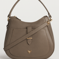 Structured Taupe Leather Handbag with Gold Hardware