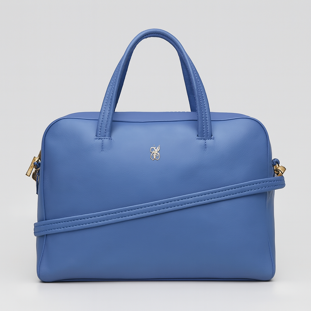 Elegant Blue Leather Handbag with Gold Hardware