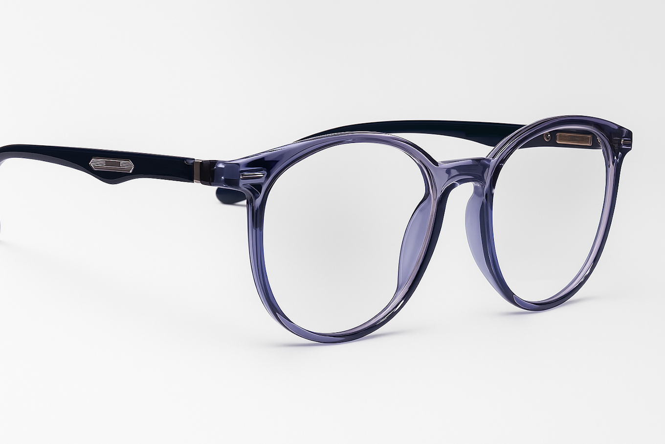 Elegant Transparent Purple Round Glasses with Sleek Black Temples
