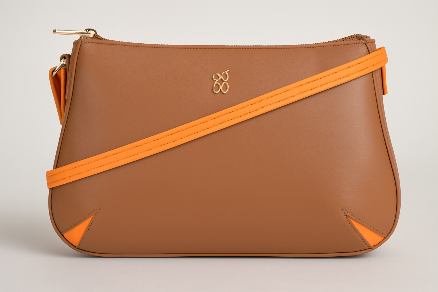Stylish Brown Leather Handbag with Orange Accents