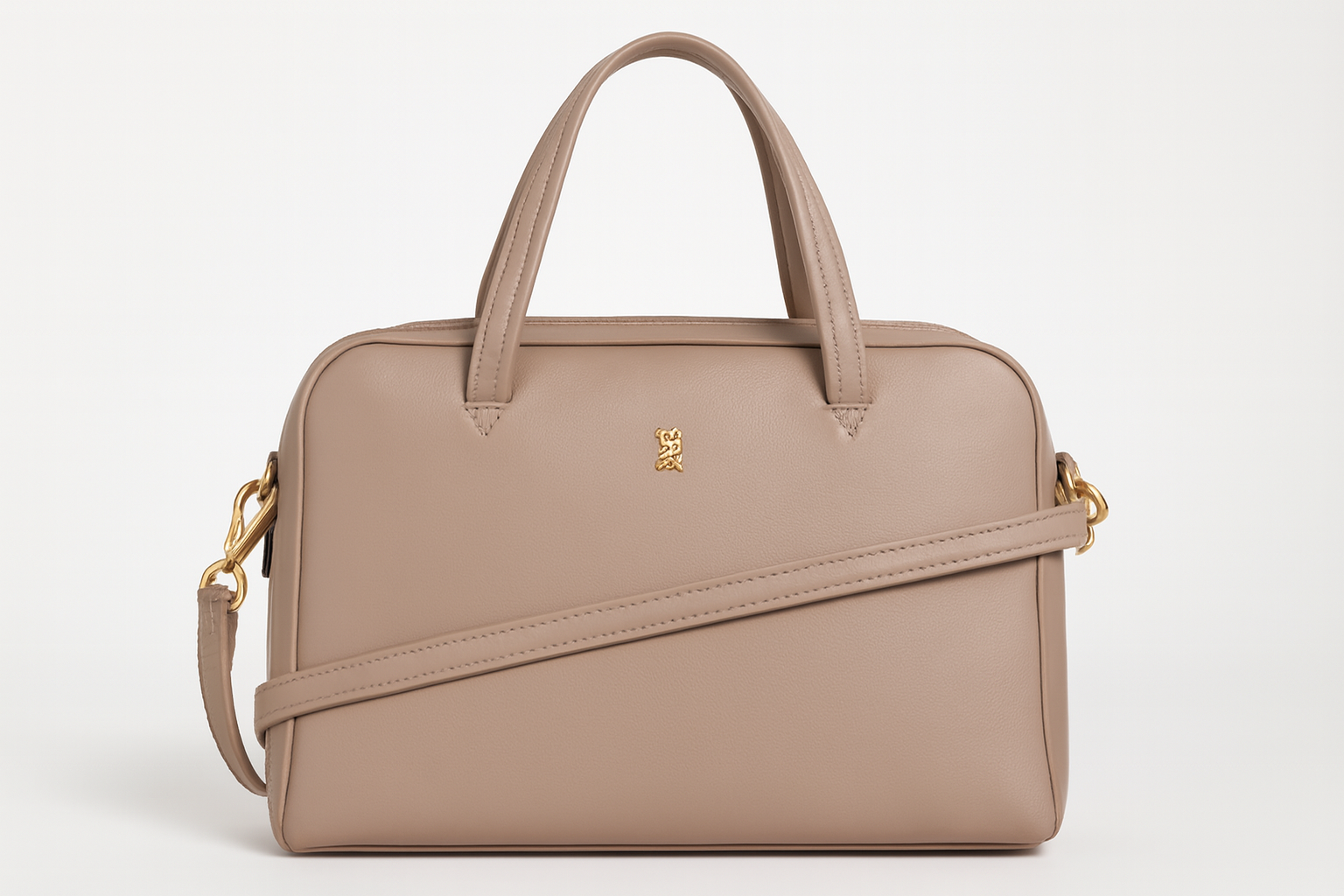 Taupe Structured Handbag with Crossbody Strap