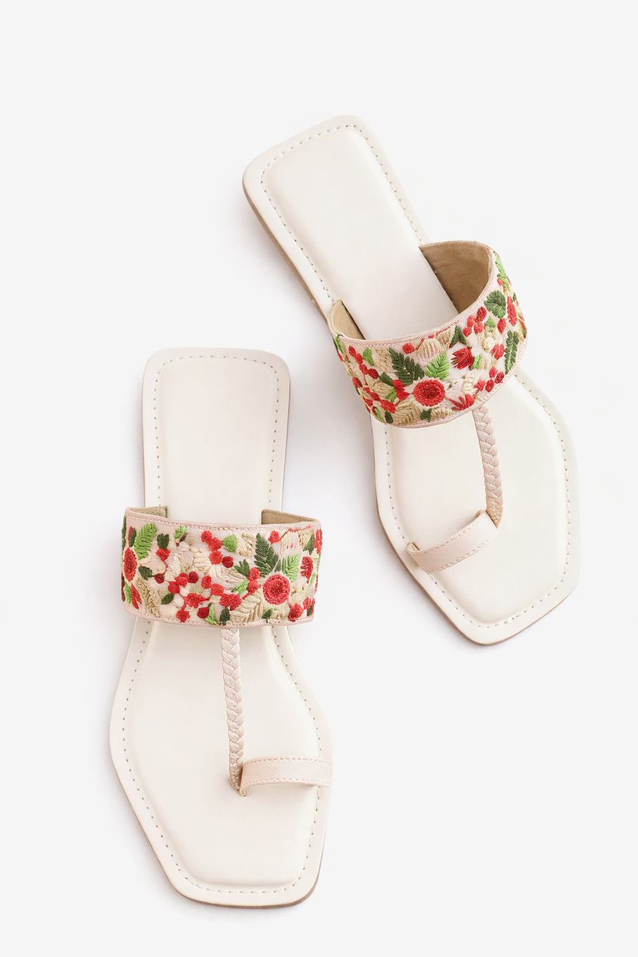 Floral Embroidered Toe Ring Flats