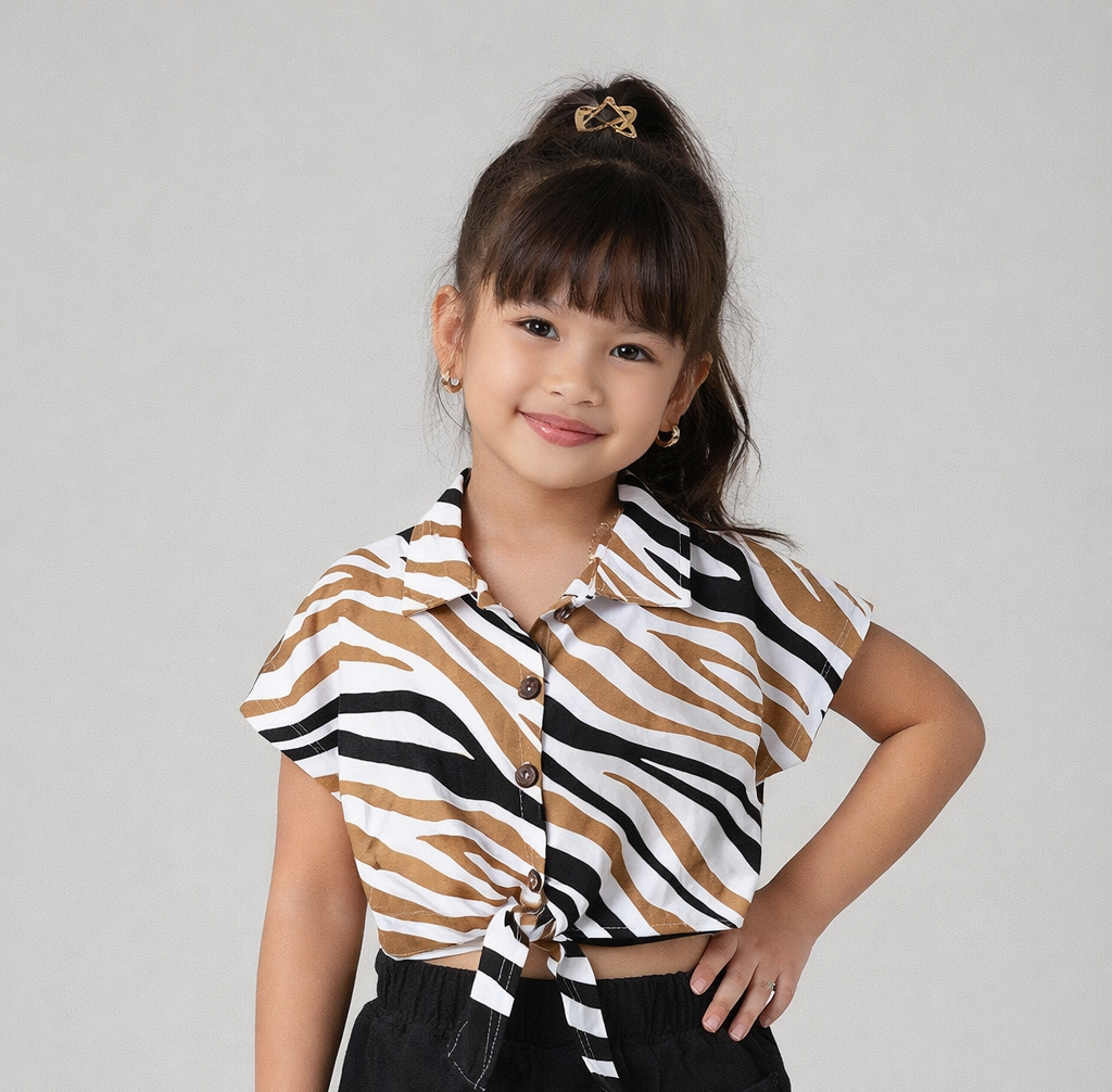Girls Zebra Print Knot Top with Shorts
